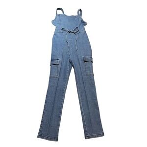 Tinsel Town Denim‎ Jumpsuit Womens XS Blue Cargo Tie Waist Sleeveless Y2K